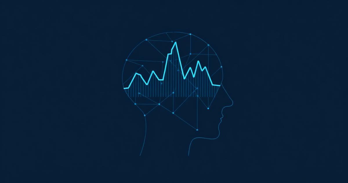 Blue abstract head profile with chart lines illustrating trading psychology